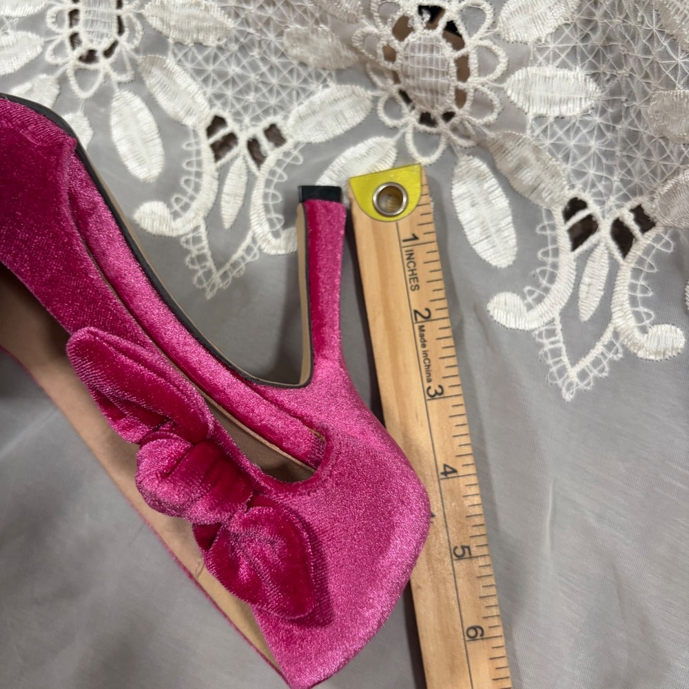 Y2K Style Pink Velvet Bow D'Orsay Pointed Toe Stiletto Pumps Size 39 - Picture 5 of 6